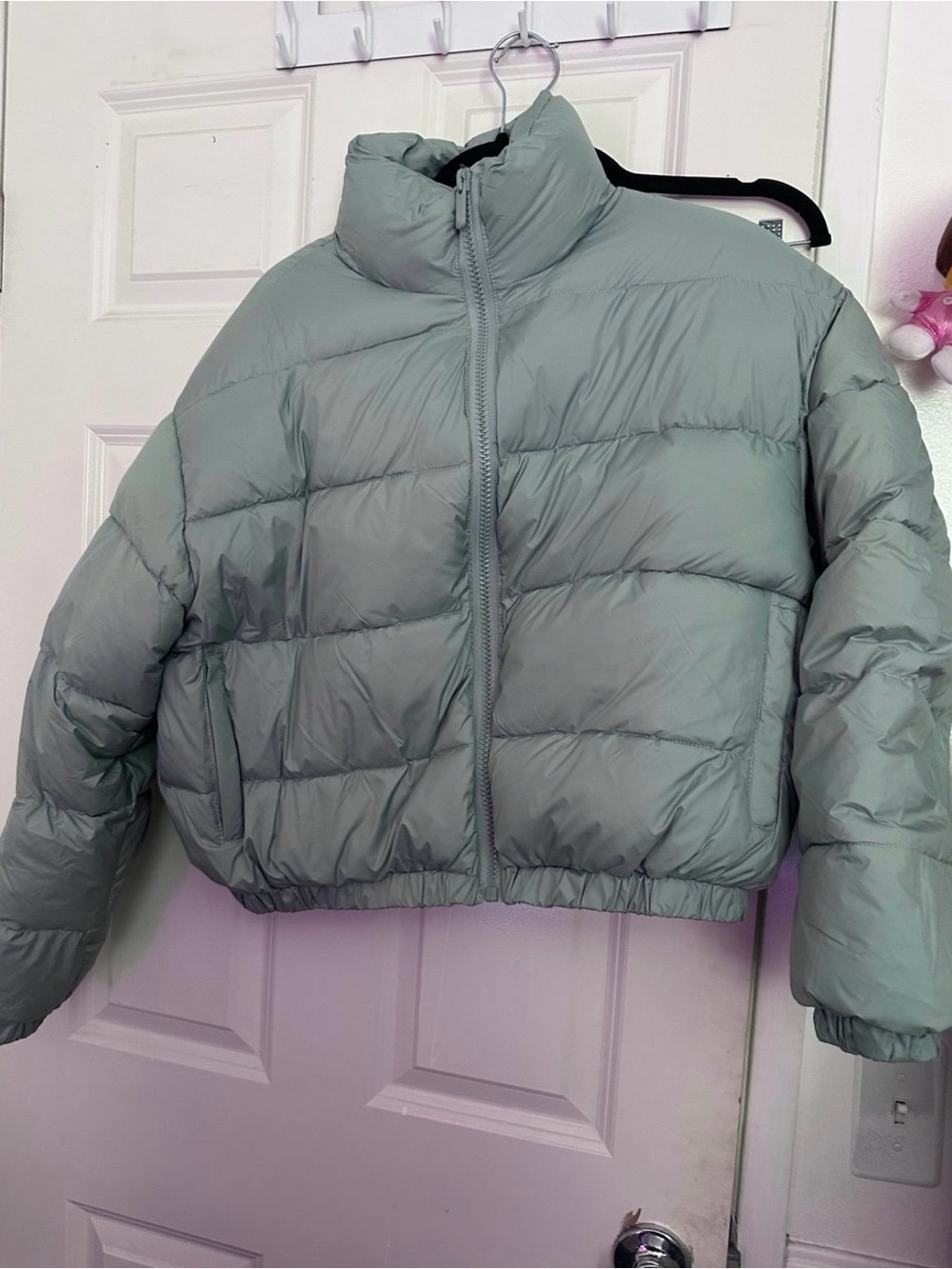 SACRE Women's Sage Green Puffer Jacket - Lightweight Quilted Coat